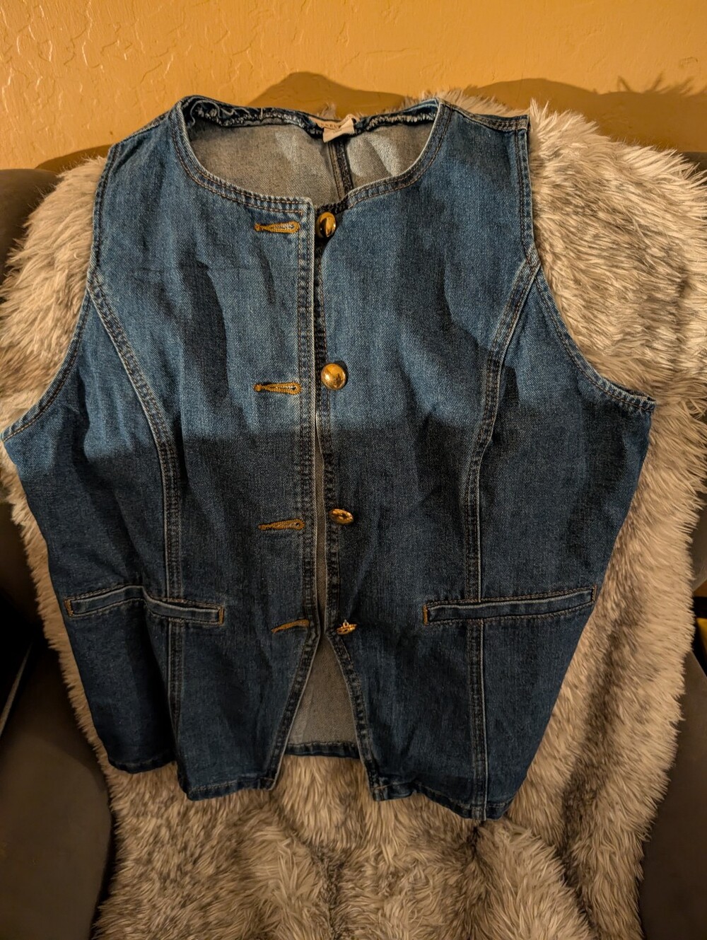 Sincerely Jules Light Blue Denim Vest with Gold Buttons